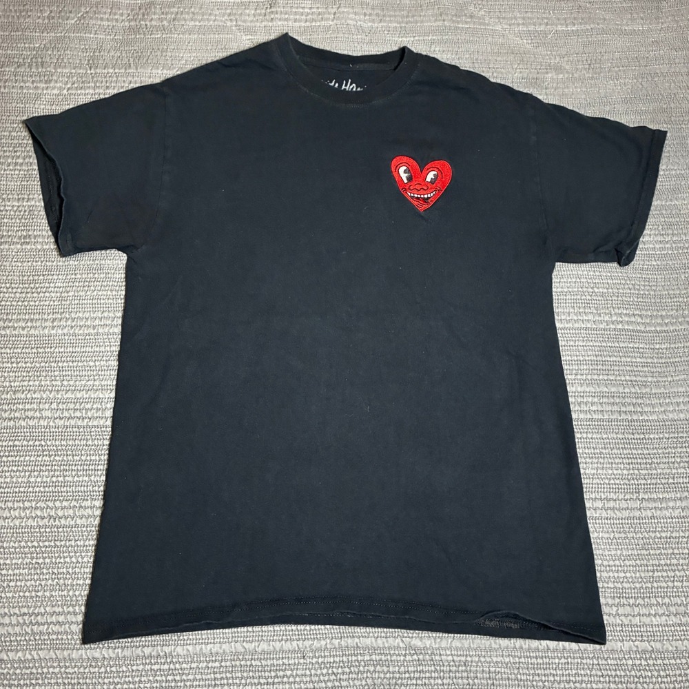 Keith Haring Ripple Junction T-Shirt Mens Medium Black Embroidered Heart Pop Art